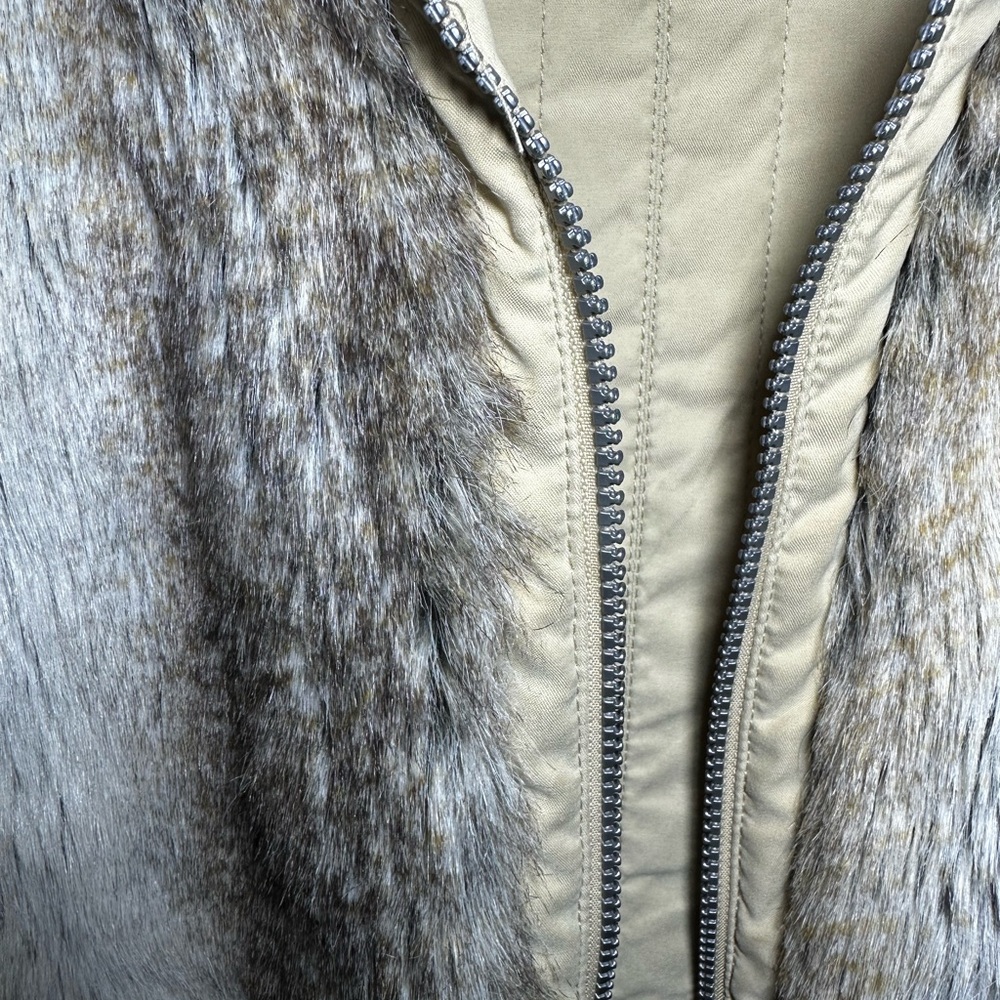 Faux Fur and Tan Jacket Womens Size Medium
